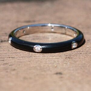 Black Rainbow Enamel Band, Sterling Silver Stacking Ring